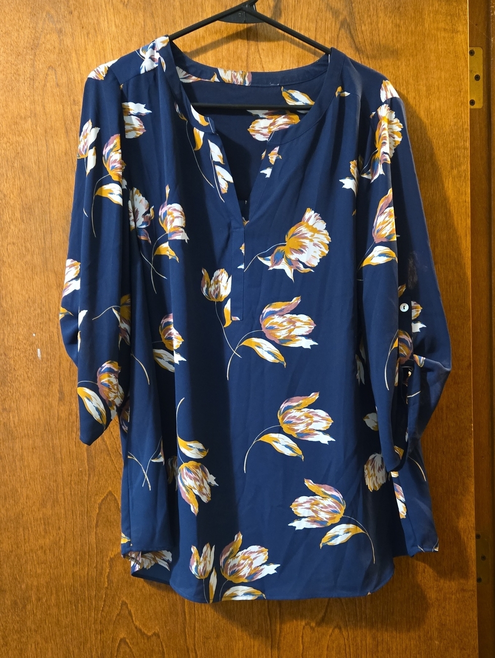 Daniel Rainn Navy Floral Split V-Neck Tunic